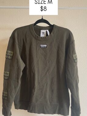 adidas Olive Crewneck Sweatshirt with Logo Patches